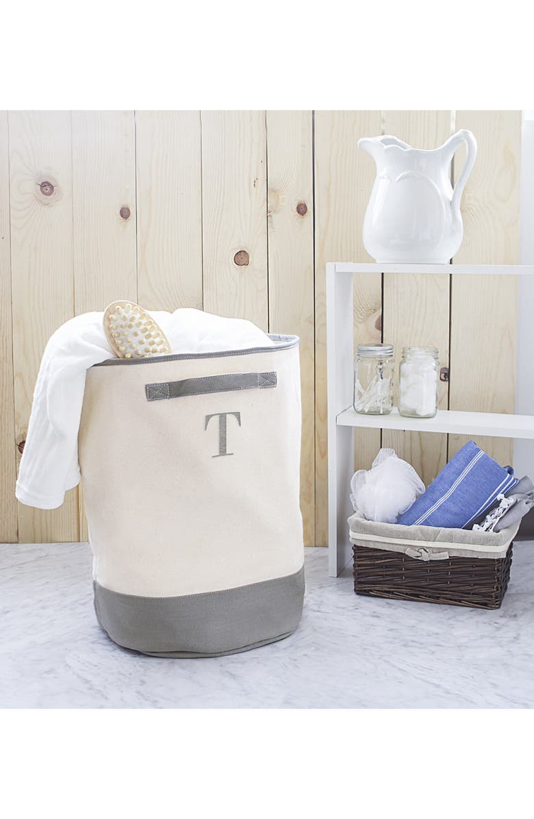 Cathy's Concepts Monogram Round Canvas Hamper, Alternate, color,