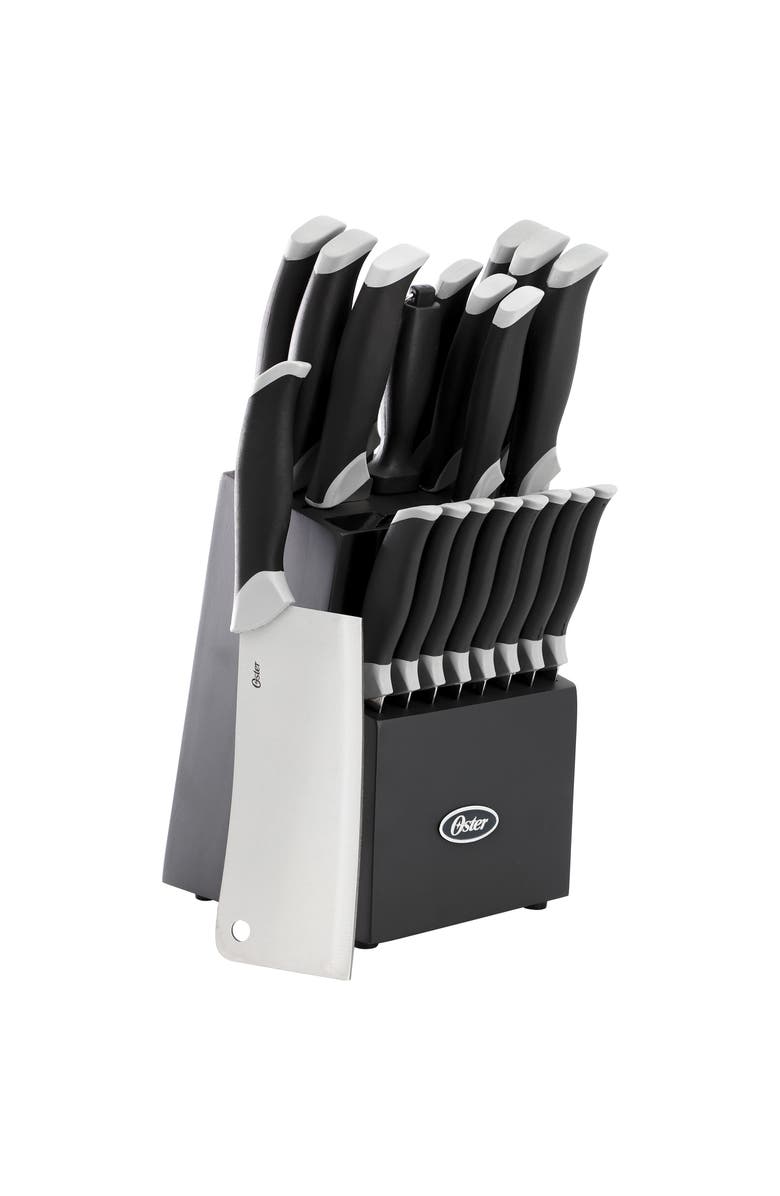 OSTER Lindbergh 22 Piece Stainless Steel Cutlery Set with Storage Block, Main, color, Black