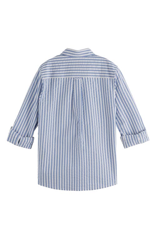 Scotch & Soda Kids' Stripe Cotton Button-up Shirt In Blue