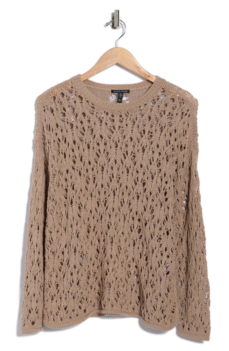 Eileen Fisher Open Stitch Organic Cotton Crewneck Sweater, Alternate, color, Wheat