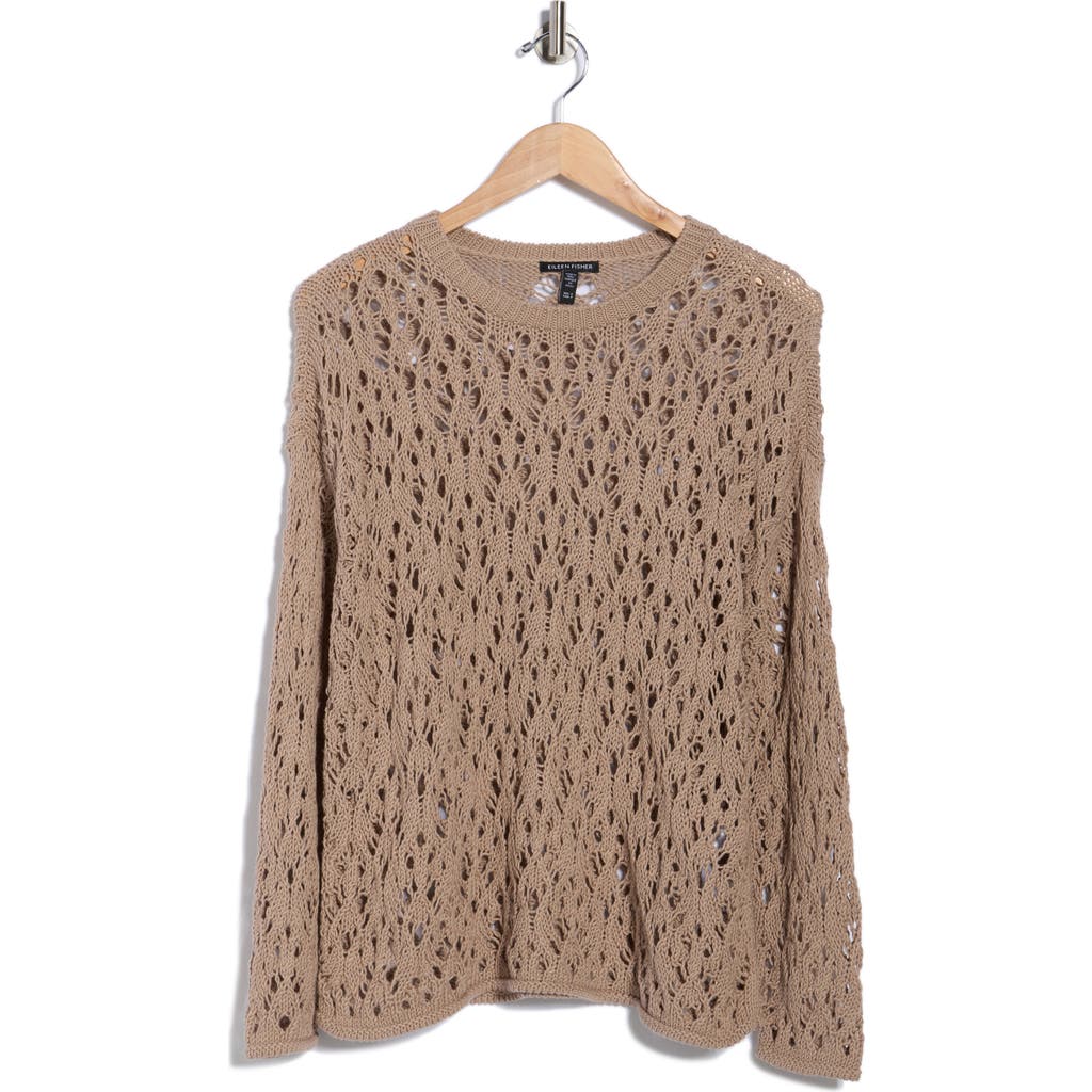 Eileen Fisher Open Stitch Organic Cotton Crewneck Sweater In Neutral
