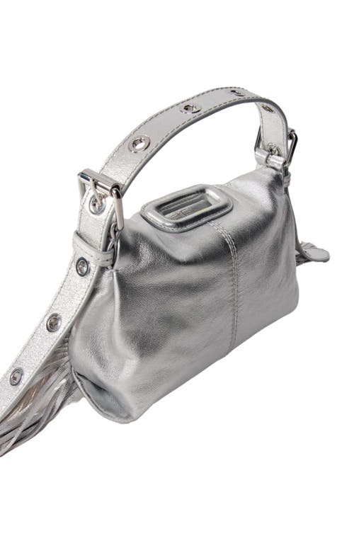 Maje Metallic Leather Miss M Mini Bag In Silver