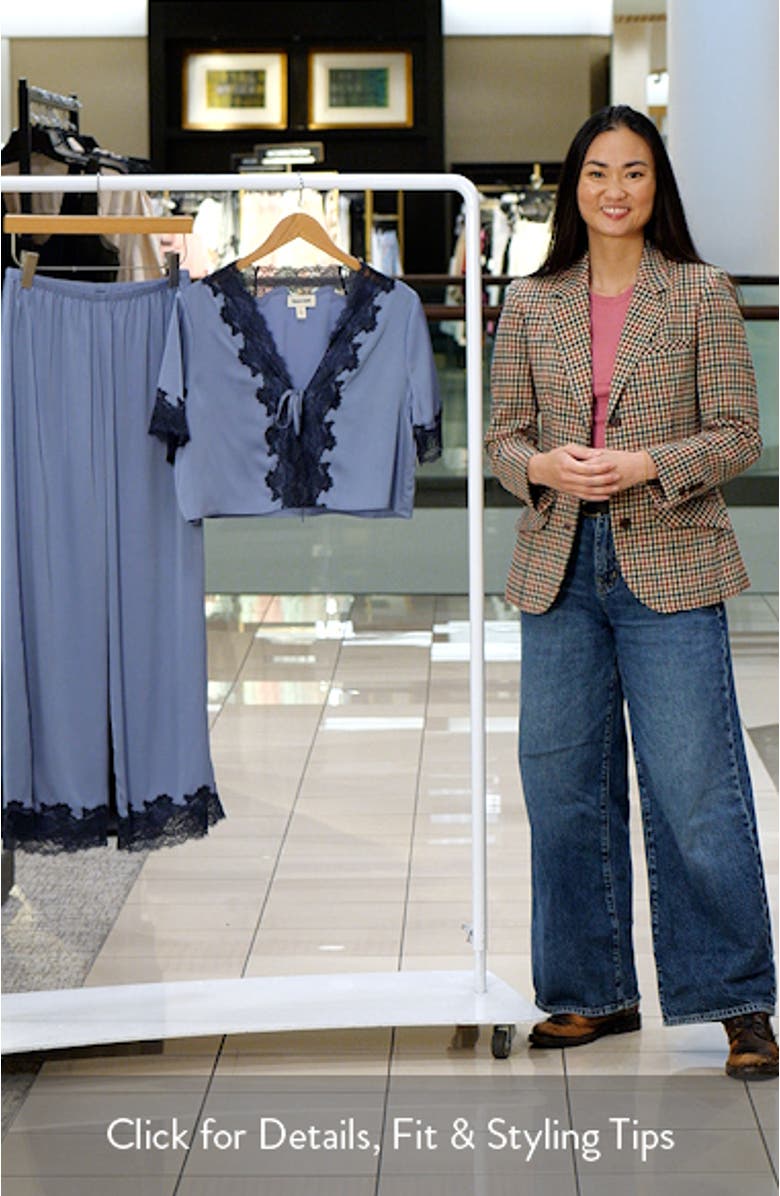 Lace Trim Stretch Satin Crop Pajamas, sales video thumbnail