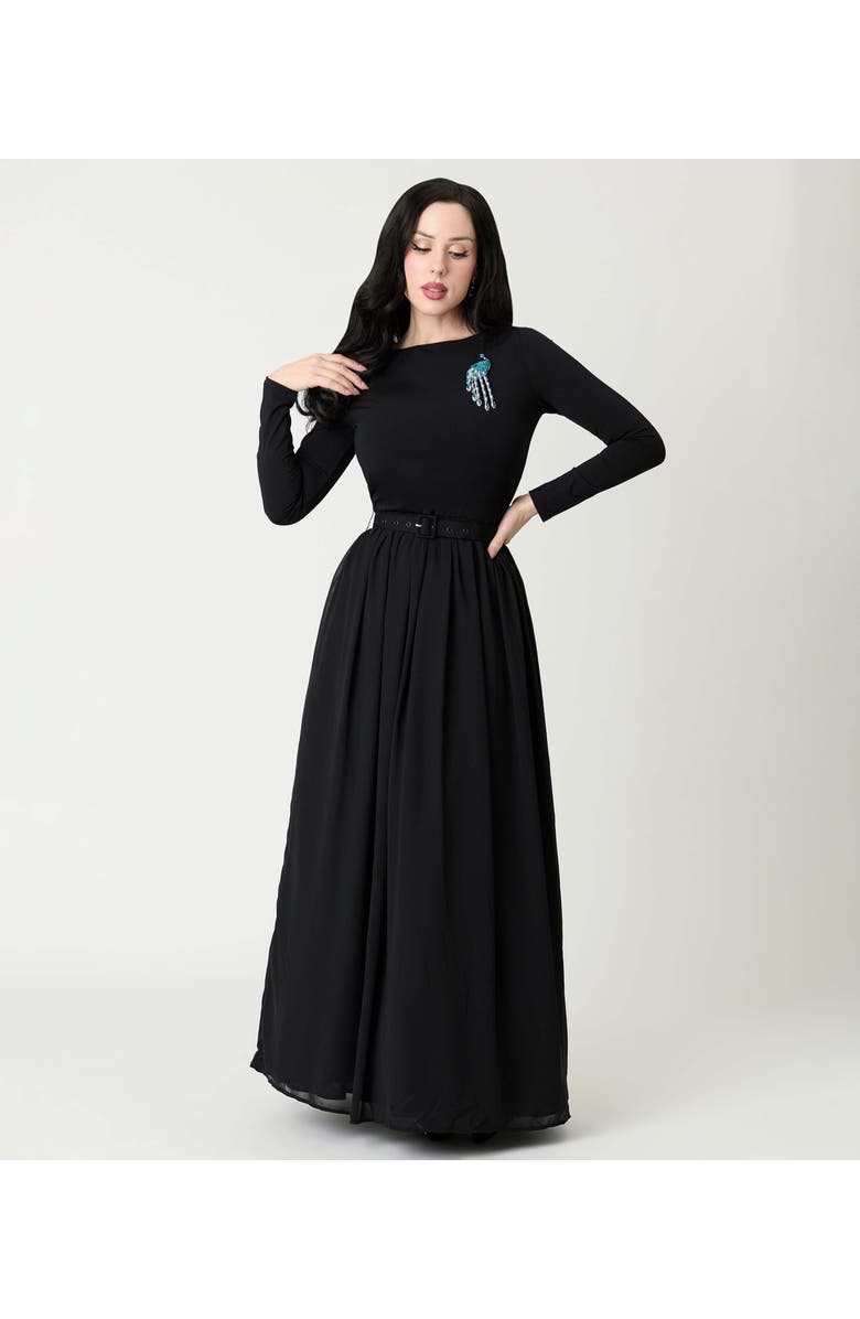 Unique Vintage Brooch Maxi Dress, Main, color, Black W/Embellishment