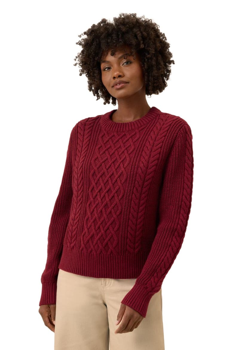 Organic Cotton Cable Knit Crew Sweater, Alternate, color, Crimson Red