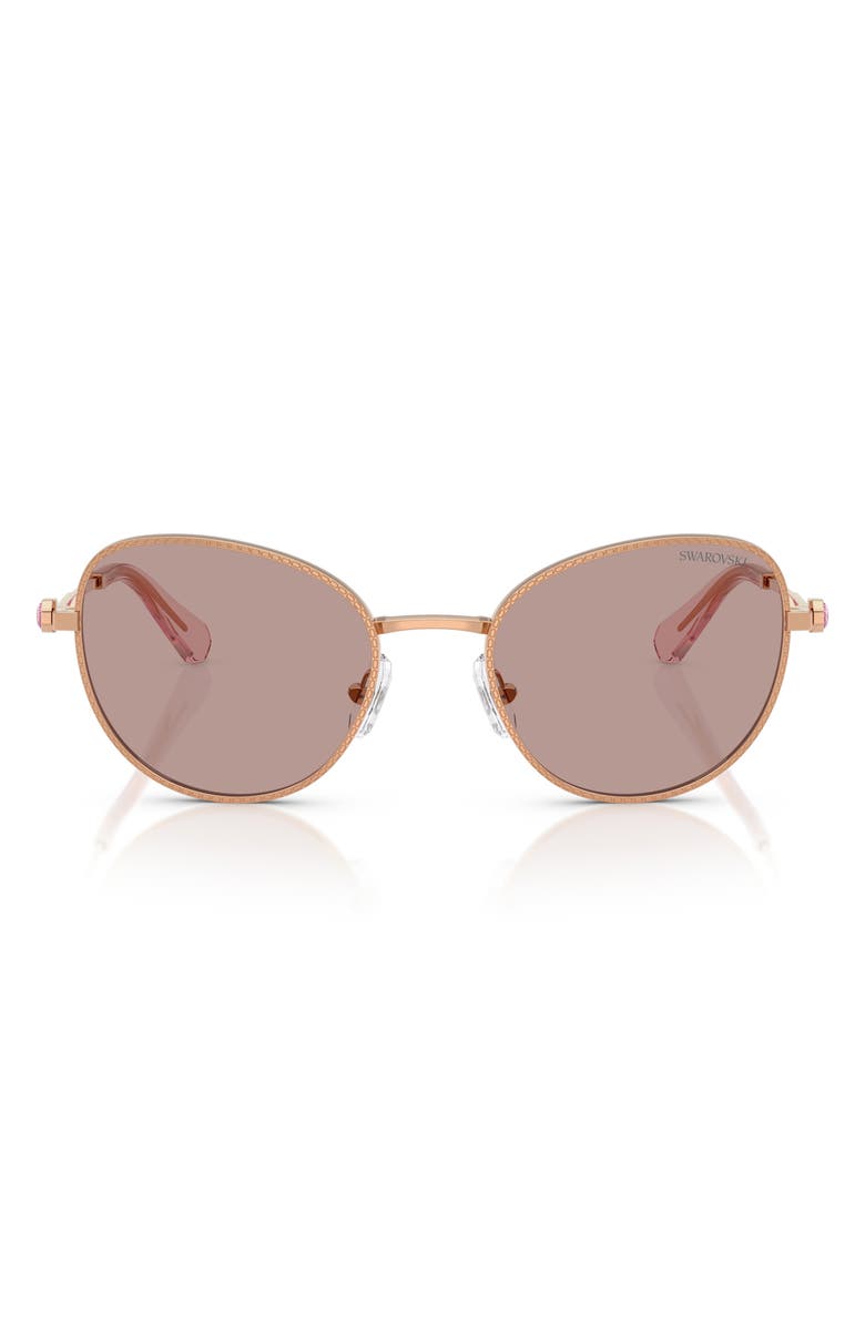 Swarovski 54mm Round Sunglasses, Main, color, Rose Gold / Light Purple Brown