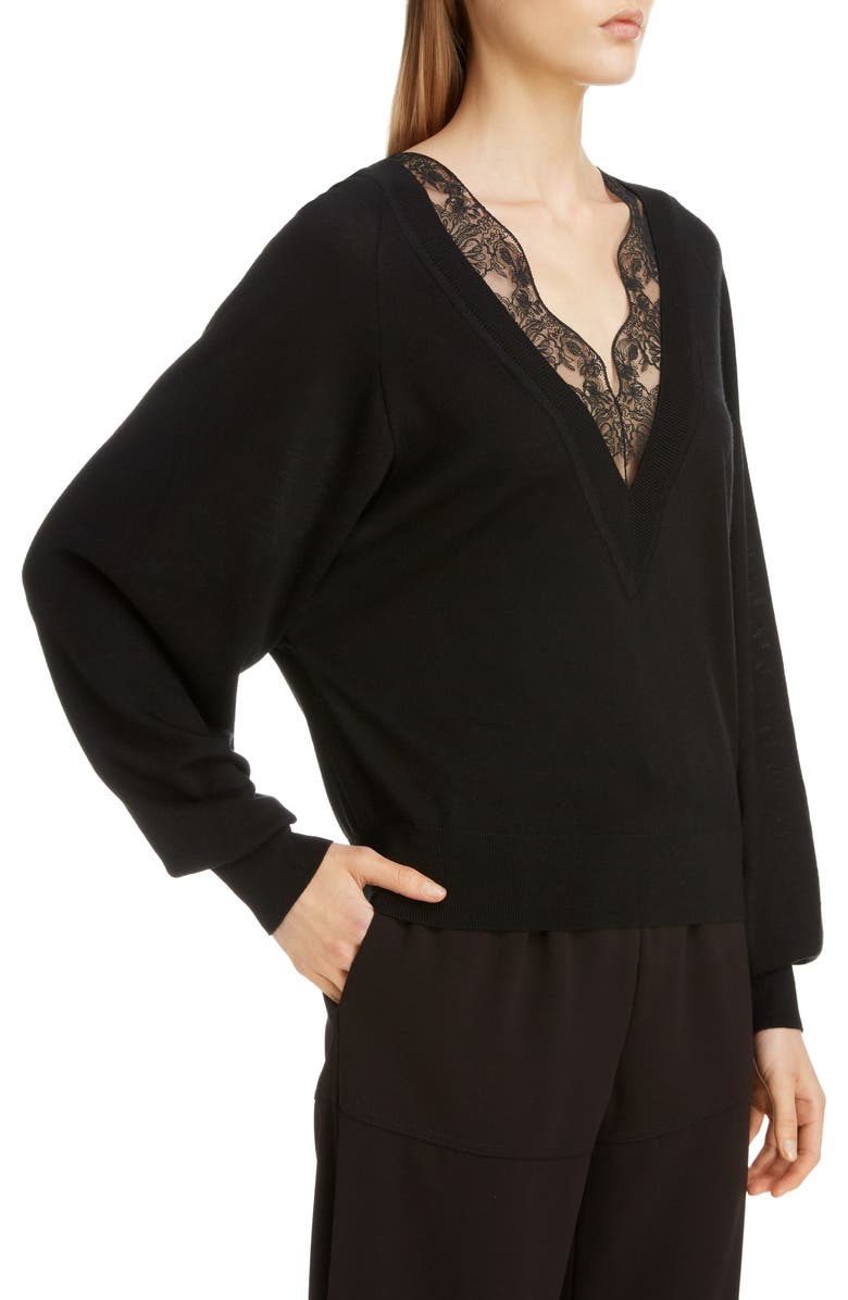 Chloé Lace Trim Wool & Silk Sweater, Alternate, color,