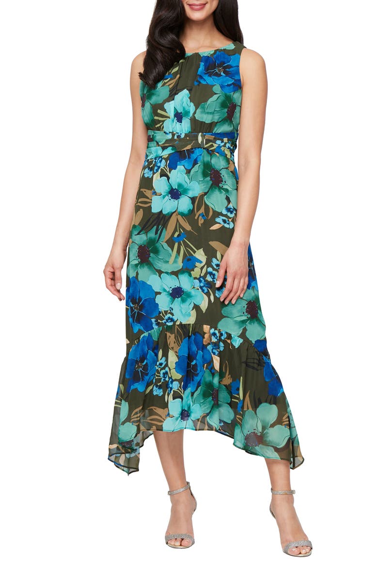 Sleeveless Midi Dress, Main, color, BLUE/ MULTI