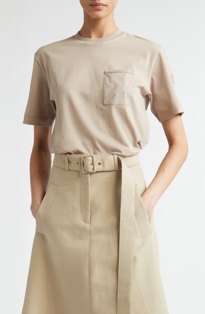 Moncler Mixed Media Patch Pocket T-Shirt, Main, color, Neutral