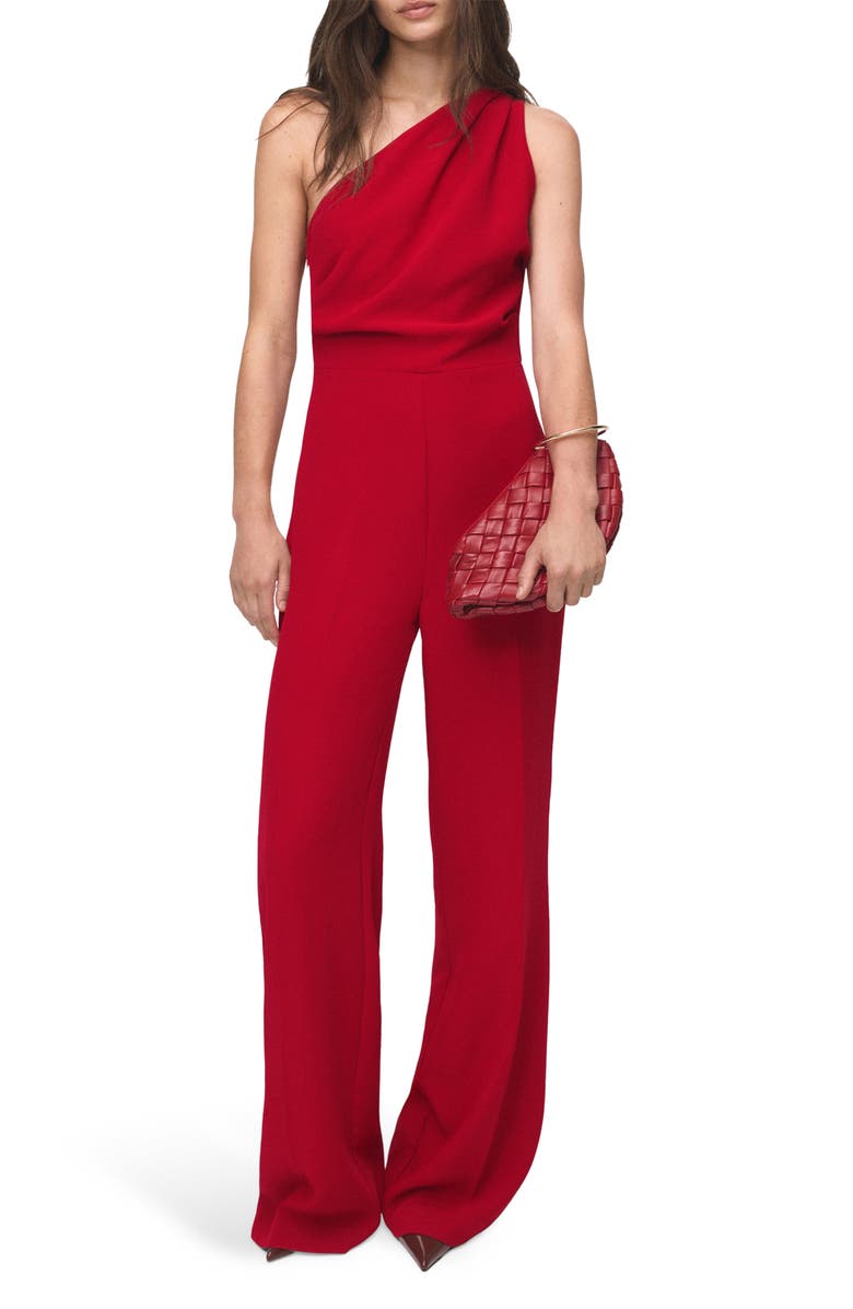 MANGO One-Shoulder Jumpsuit, Main, color, Maroon