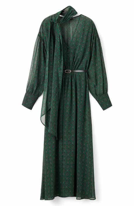 MANGO Medallion Print Long Sleeve Dress with Removable Scarf