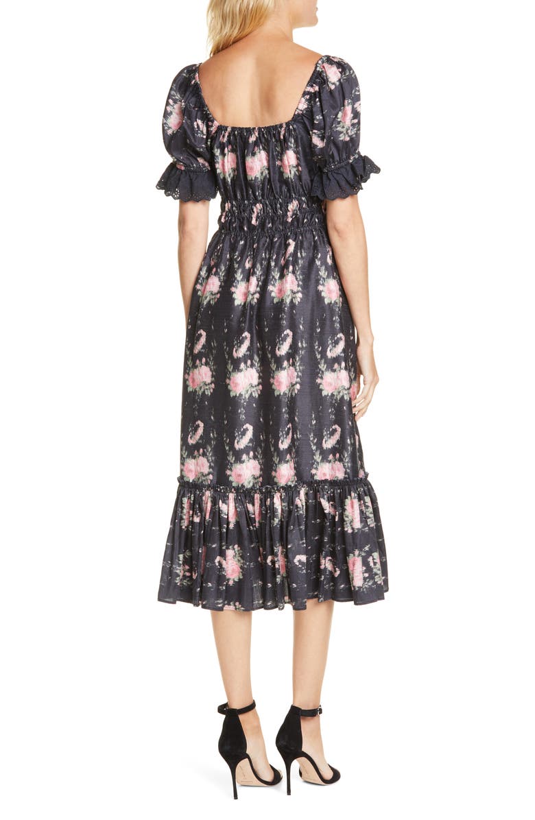 LoveShackFancy Terrence Silk Midi Dress, Alternate, color,