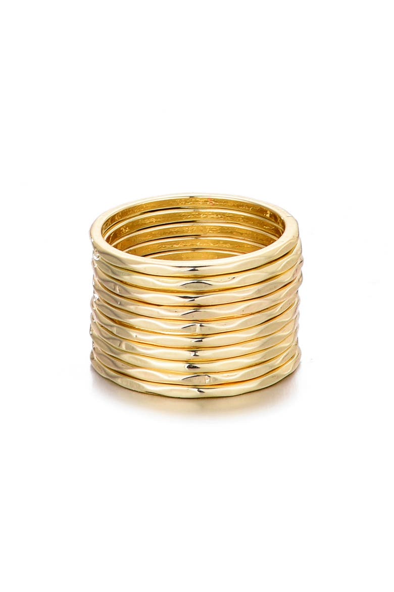 Set of 10 Hammered Band Rings, Main, color, GOLD