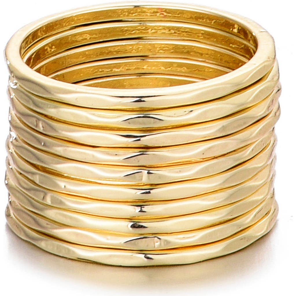Adornia Set Of 10 Hammered Band Rings In Gold