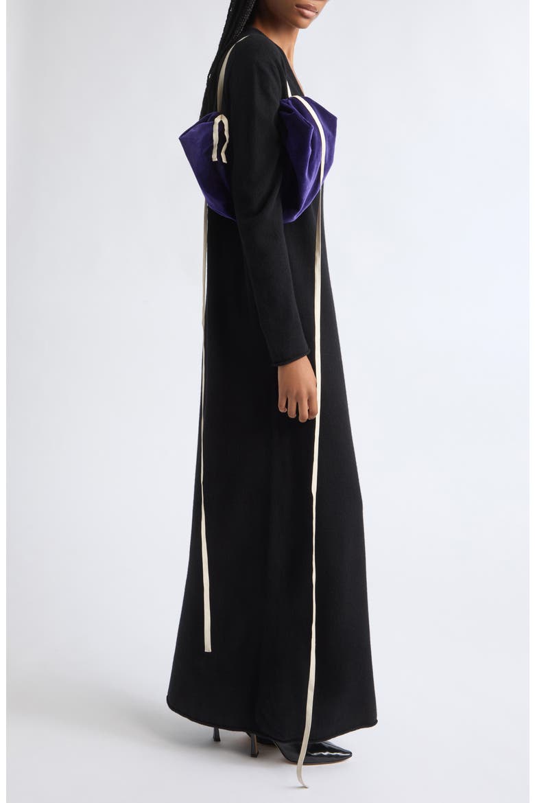Deep V-Neck Extrafine Merino Wool Dress, Alternate, color, BLACK