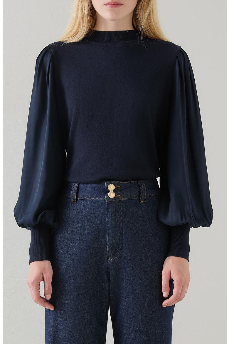 Erica Mixed Media Top, Main, color, NAVY