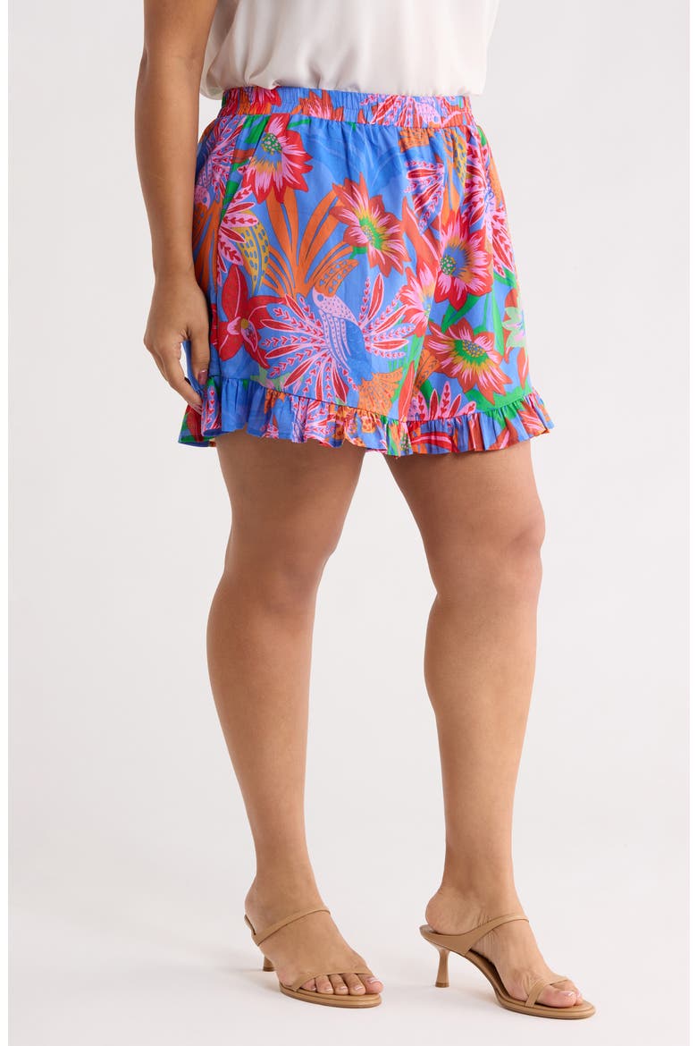 Cindal Floral Daniela Ruffle High Waist Shorts, Alternate, color, BLUE-PINK-MULTI