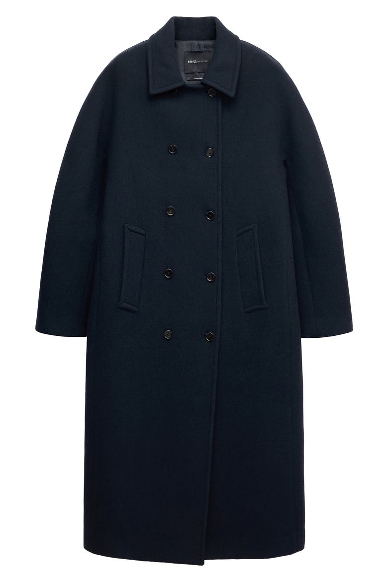 Double Breasted Virgin Wool Blend Coat, Main, color, DARK NAVY