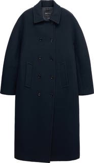 MANGO Double Breasted Virgin Wool Blend Coat