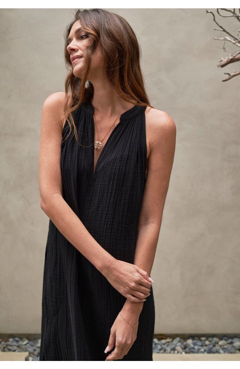 ocean+main Sleeveless Gauze Midi Dress with Pockets, Alternate, color, Black