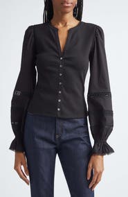 Cinq à Sept Ginny Lace Trim Puff Sleeve Top