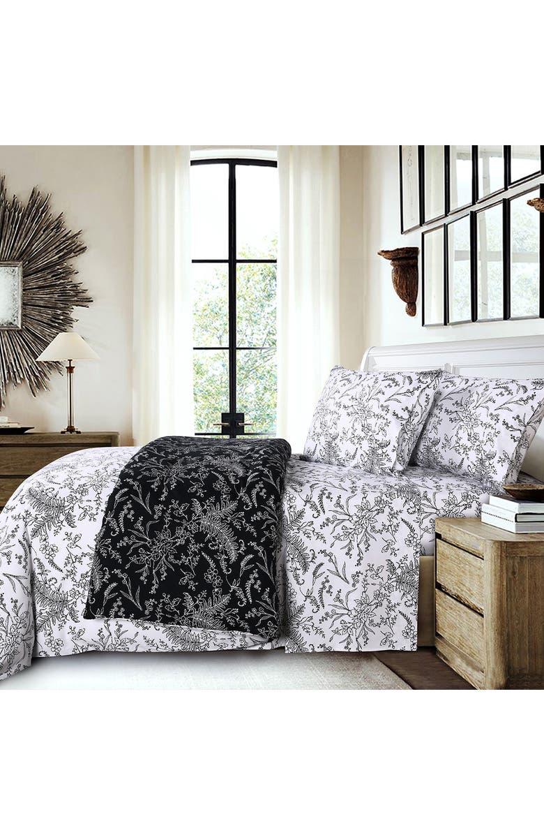 SOUTHSHORE FINE LINENS Winter Brush Sheet Set, Alternate, color, White W/ Black Flowers