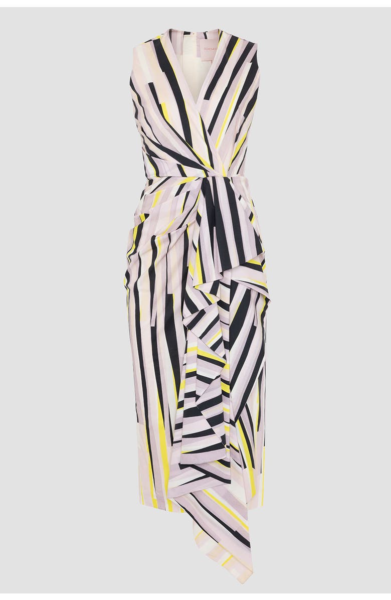 Roksanda Esra Stripe Cotton Fitted Midi Dress, Alternate, color, Collage Print Yellow / Black