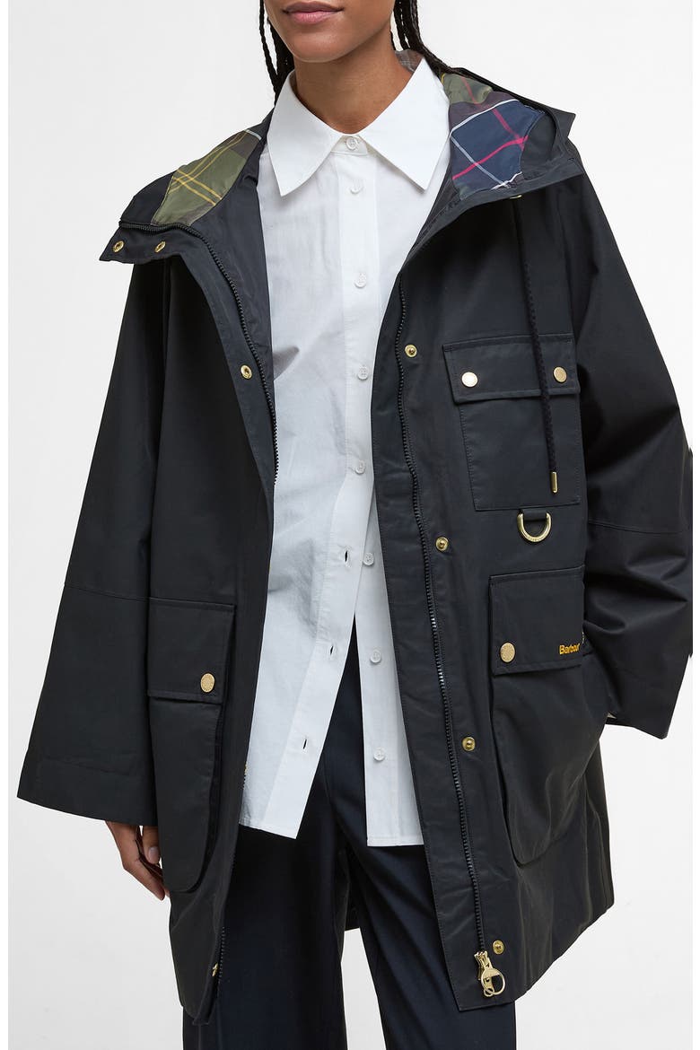 Arla Waterproof Hooded Jacket, Main, color, BLACK/ CLASSIC TARTAN