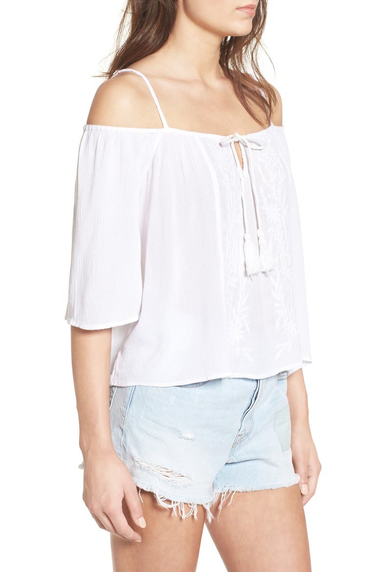Embroidered Cold Shoulder Top, Alternate, color, IVORY