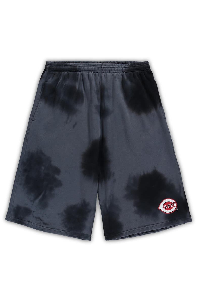 PROFILE Men's Black Cincinnati Reds Big & Tall Tye Dye Fleece Shorts, Main, color, Black