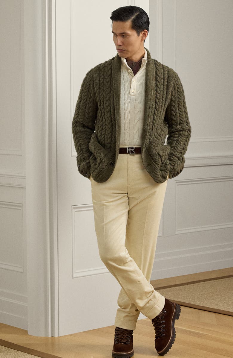 Ralph Lauren Purple Label Cable Stitch Cashmere Sweater, Alternate, color, Classic Cream