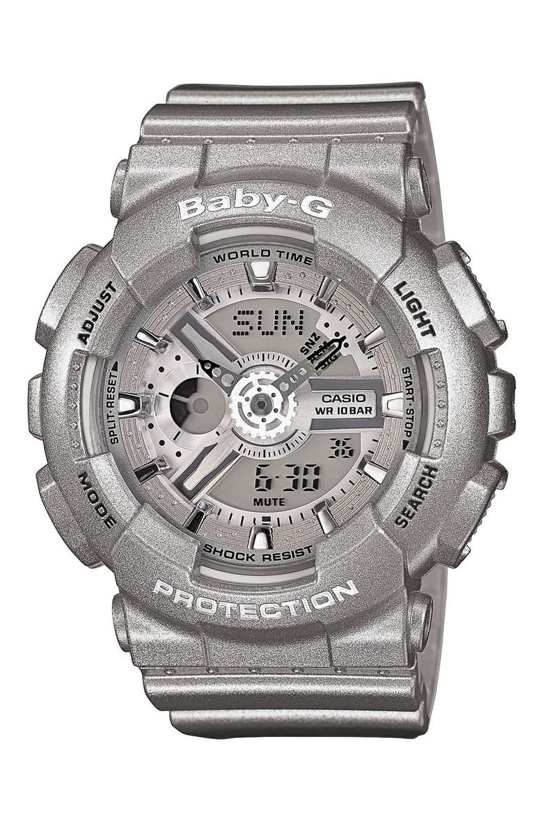 Baby-G 'Mini Gloss' Ana-Digi Watch, 43mm, Main, color, SILVER