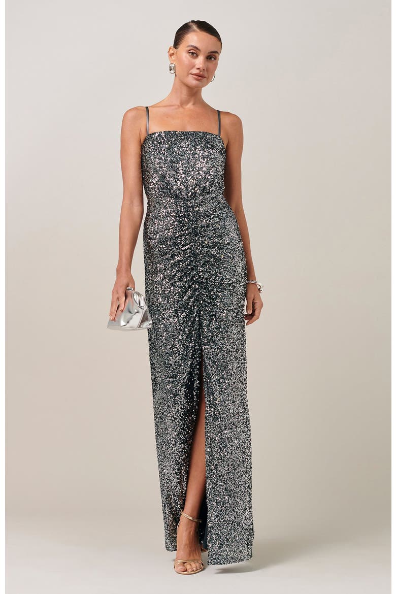 Yasmina Maxi Dress, Alternate, color, Gunmetal Sequin