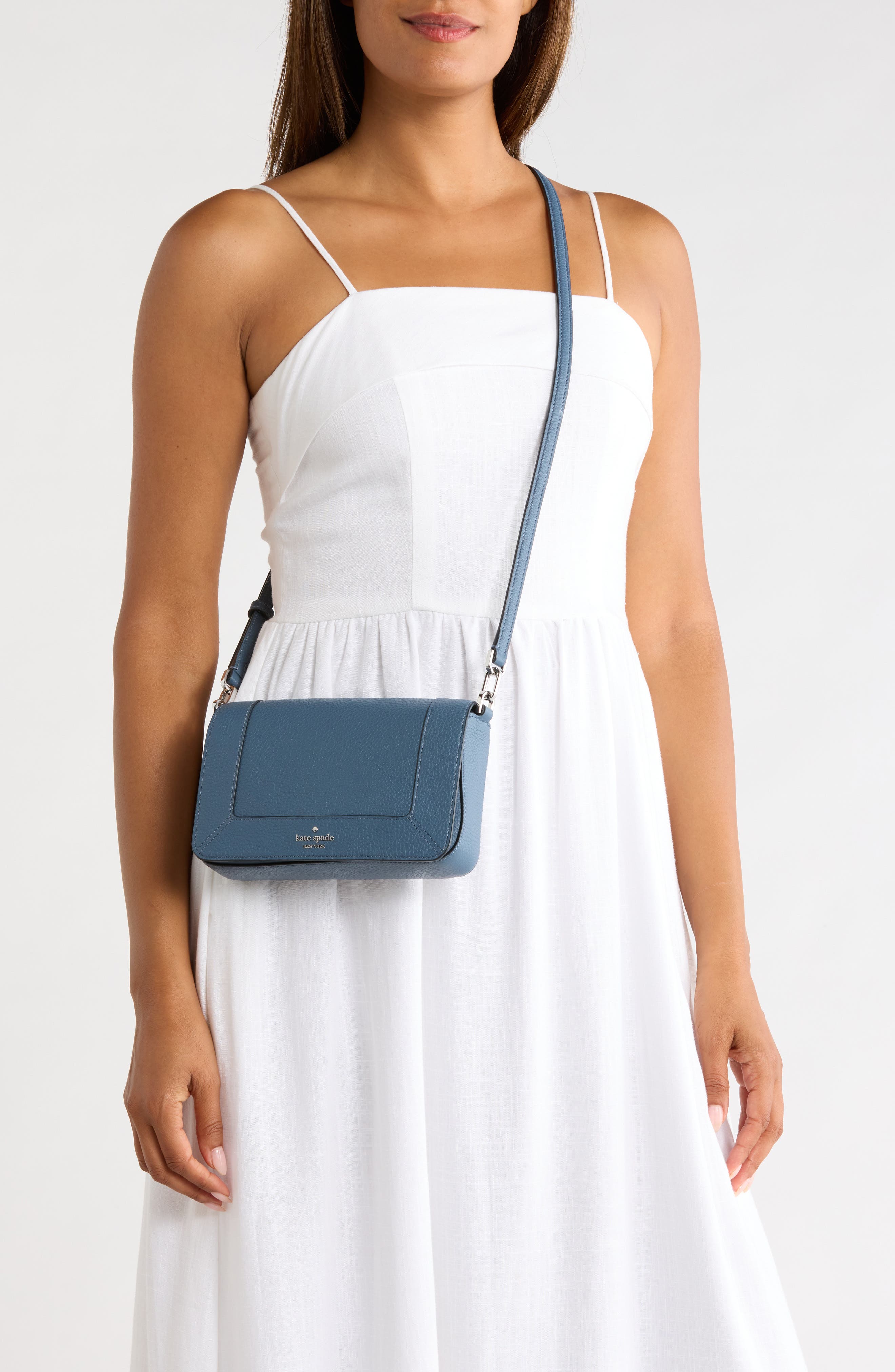 lena pebbled leather mini flap crossbody bag, Alternate, color, BLUESTONE