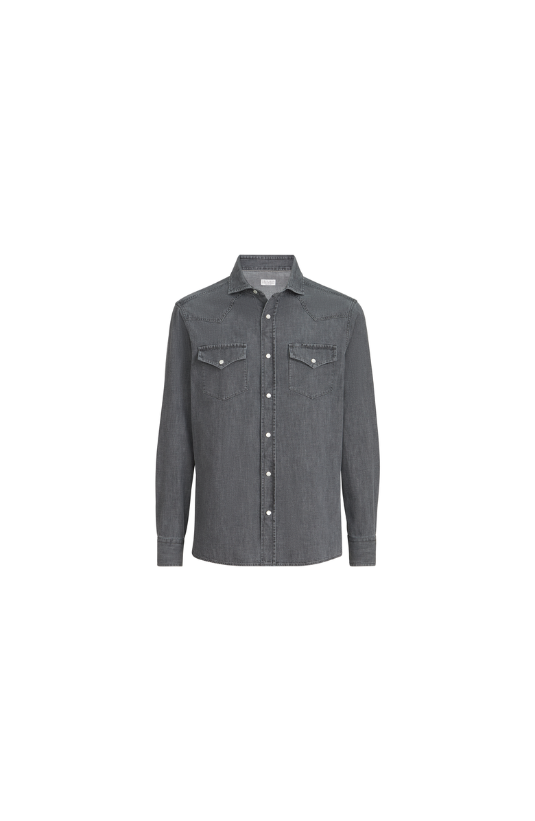 Brunello Cucinelli Lightweight denim shirt, Alternate, color, Dark Grey