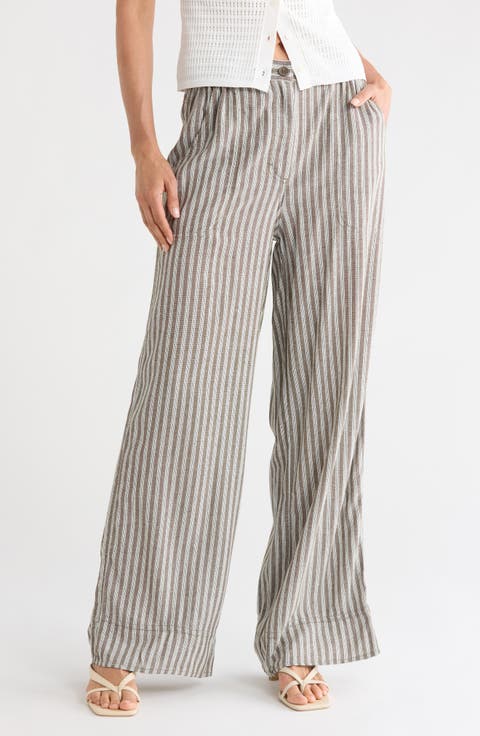 Stripe High Waist Wide Leg Linen Blend Pants