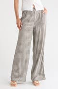 MAX STUDIO Stripe High Waist Wide Leg Linen Blend Pants