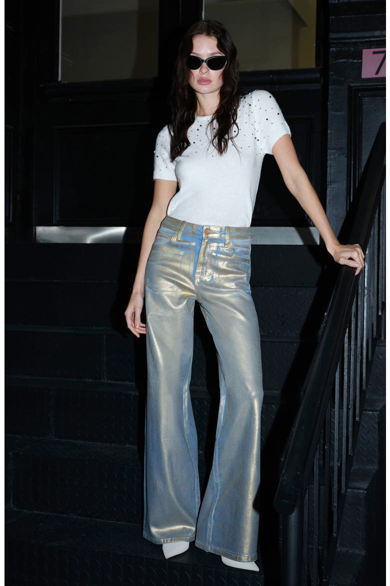 Metallic High Waist Wide Leg Jeans, Alternate, color, GOLDEN