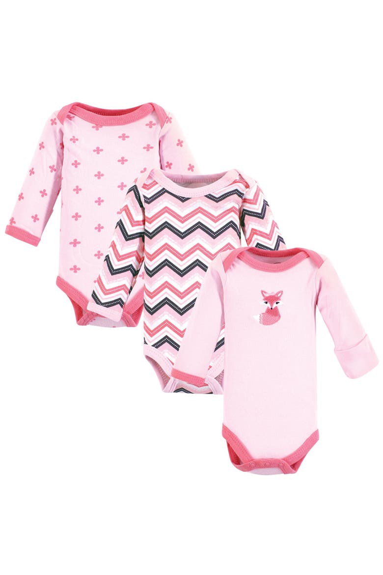 Preemie Long Sleeve Bodysuits 3pk Foxy, Main, color, Foxy