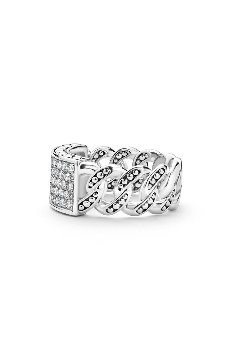 LAGOS Men's Pavé Diamond Curb Link Ring, Alternate, color, Silver