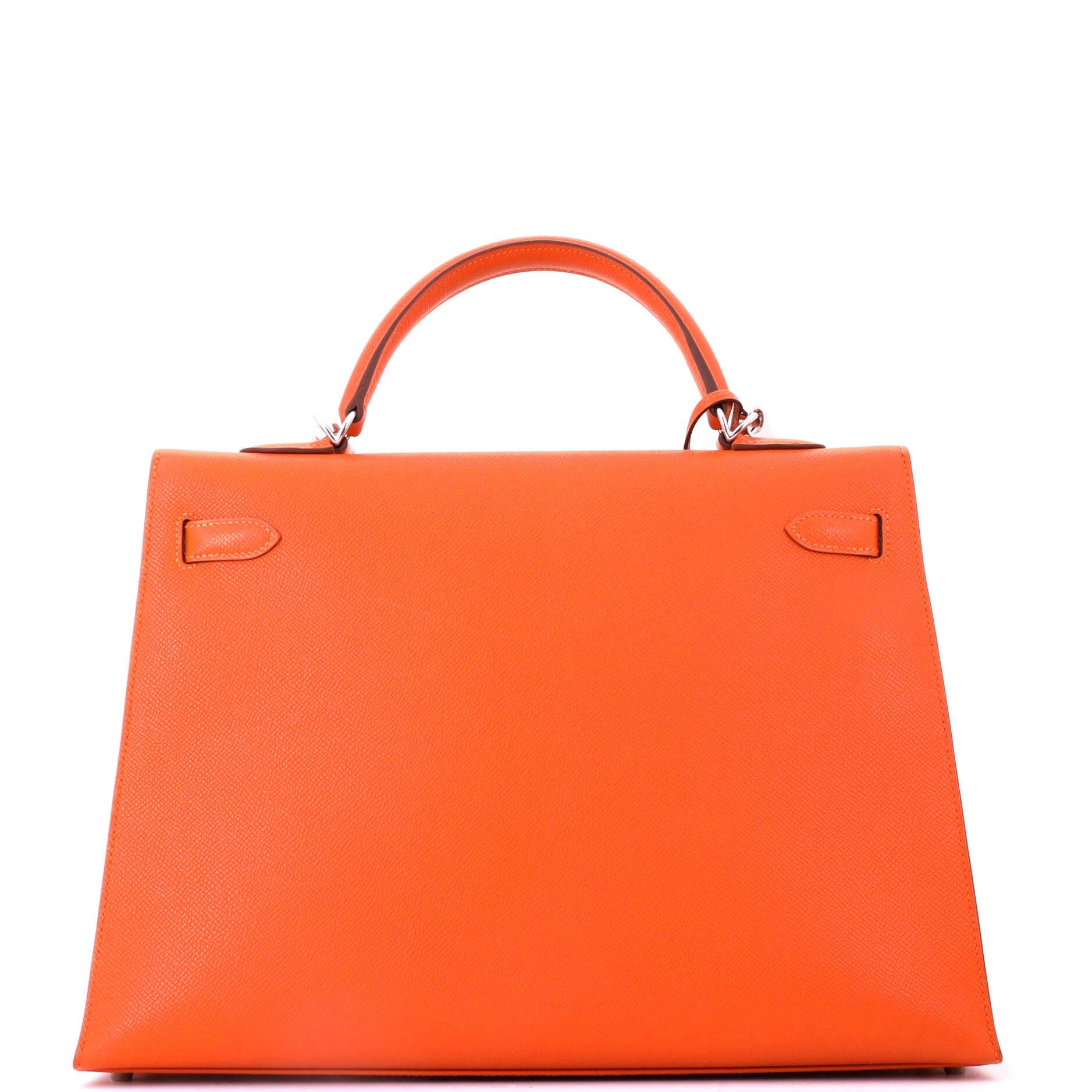 Pre-Owned Hermes Kelly Handbag Orange Epsom with Palladium Hardware 35, Alternate, color, Feu