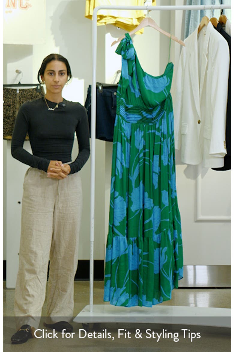 Sea Moss Floral Bayou One-Shoulder Satin Maxi Dress video