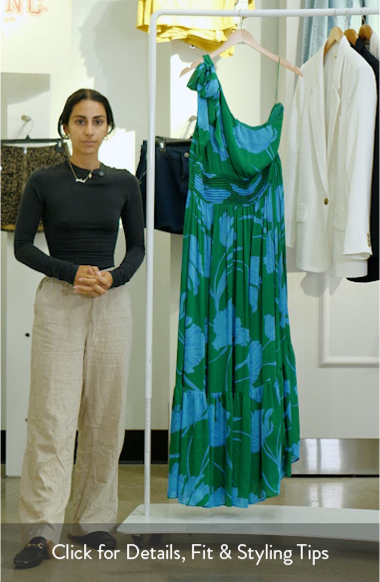 Sea Moss Floral Bayou One-Shoulder Satin Maxi Dress, sales video thumbnail