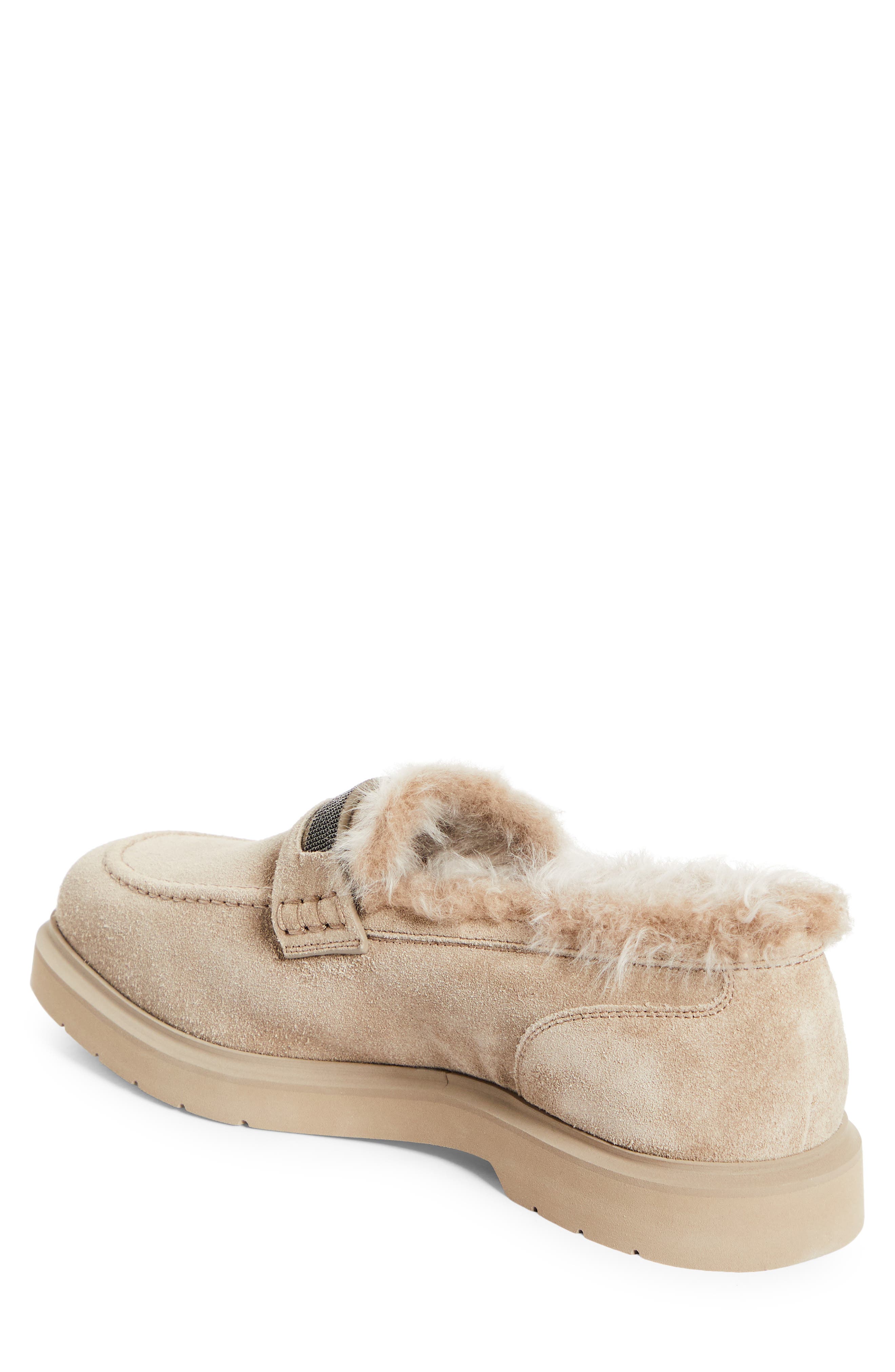 Brunello Cucinelli Monili Genuine Shearling Lined Loafer, Alternate, color, Ice