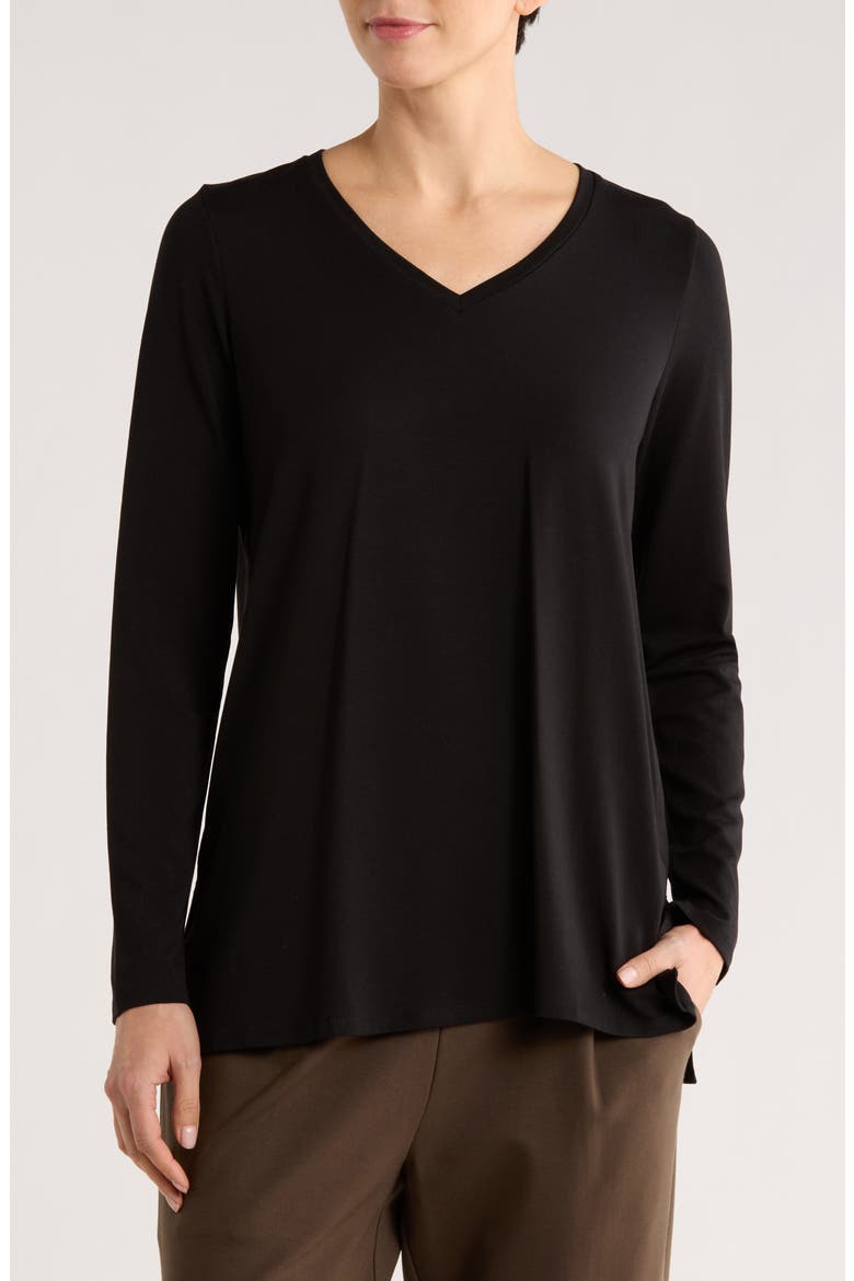 V-Neck Long Sleeve Tunic, Main, color, BLACK