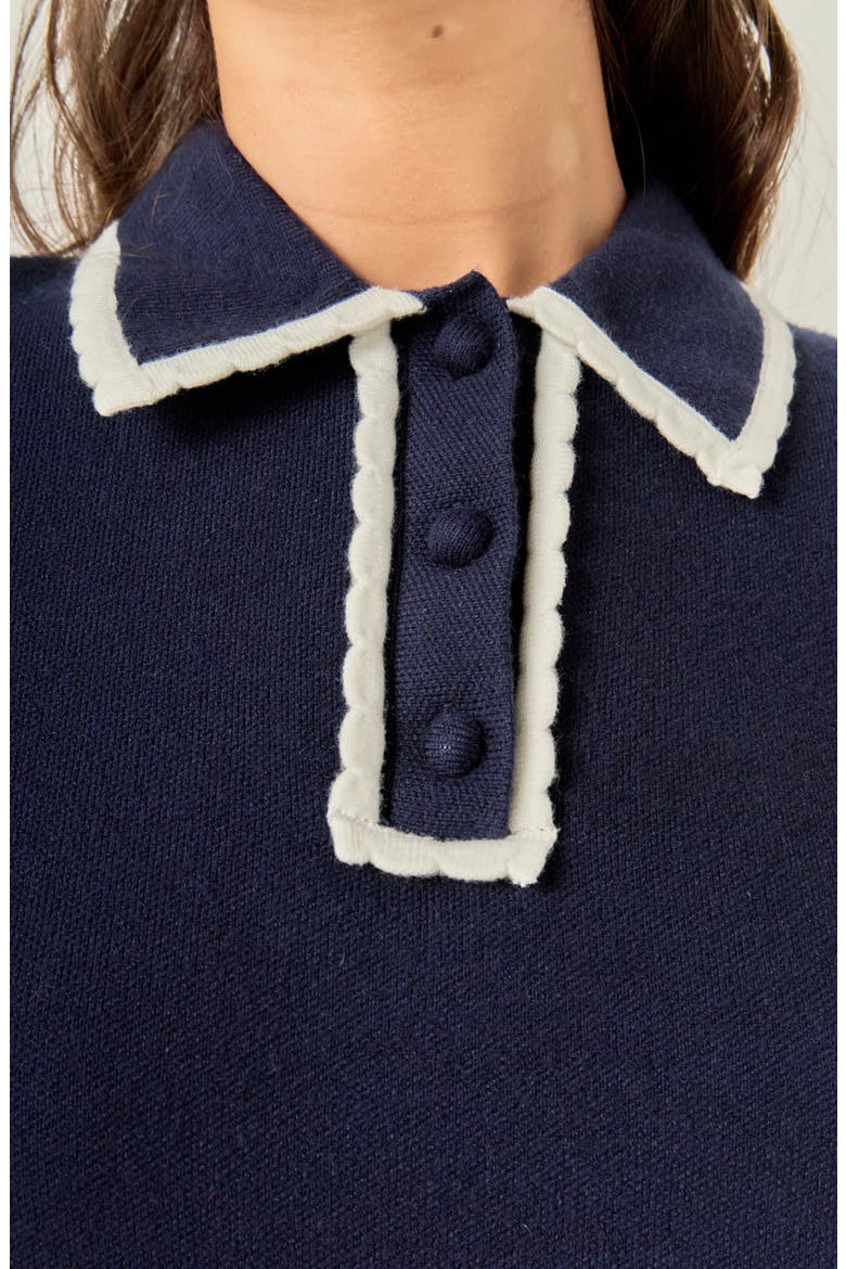 Scalloped Trim Sweater Polo, Alternate, color, NAVY/ WHITE