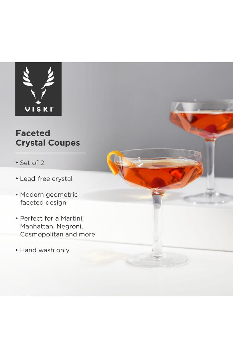 Viski Seneca Crystal Faceted Coupes Set of 2, Alternate, color, Clear