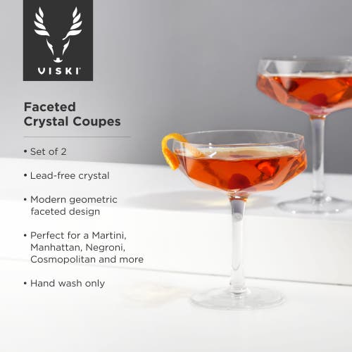 Viski Seneca Crystal Faceted Coupes Set Of 2 In Clear