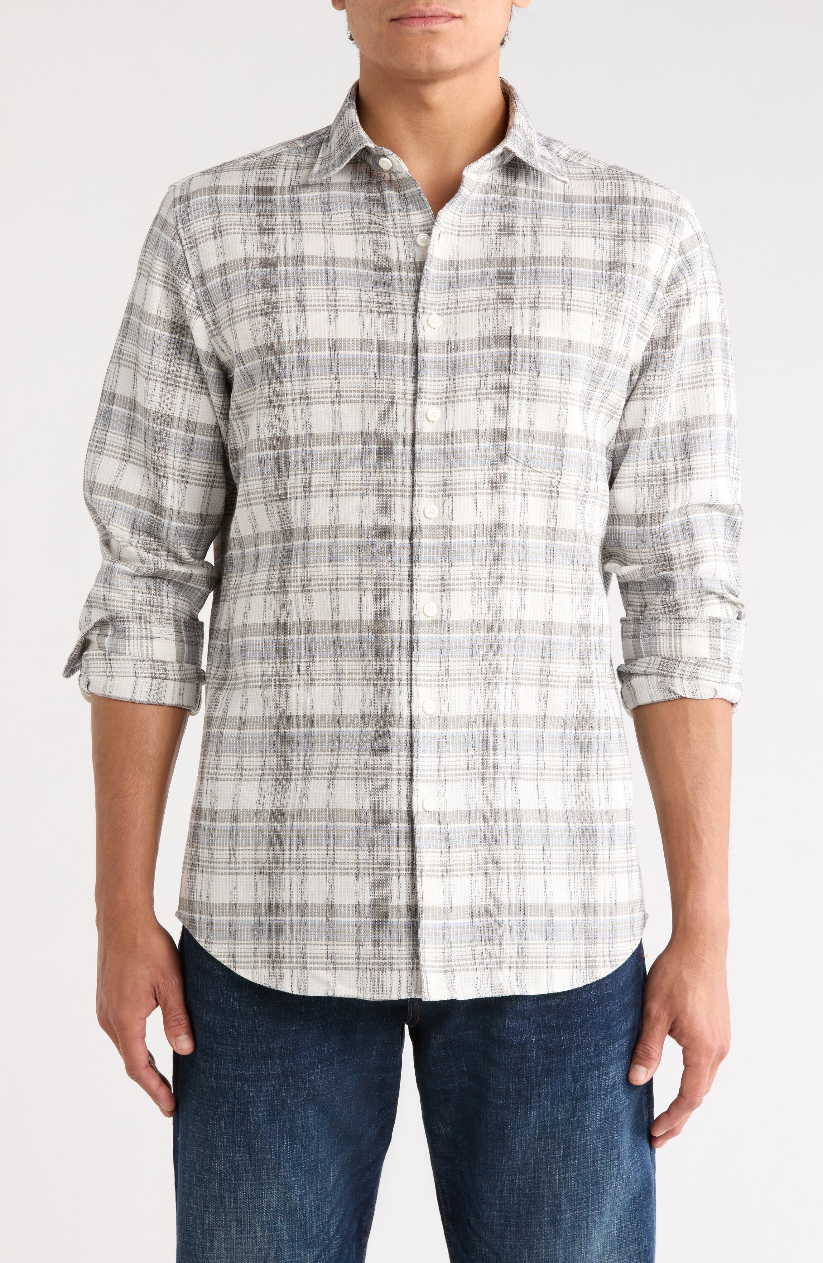 Yarn Dyed Plaid Sports Fit Cotton Button-Up Shirt