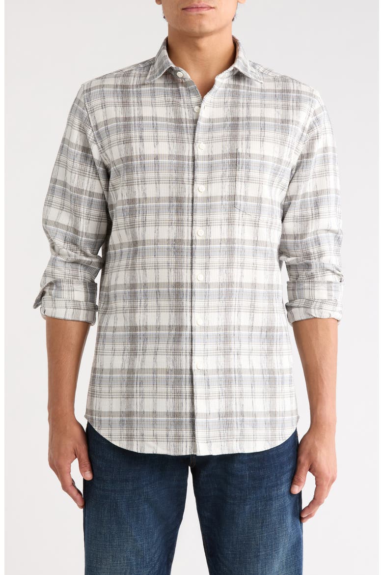 Yarn Dyed Plaid Sports Fit Cotton Button-Up Shirt, Main, color, STONE